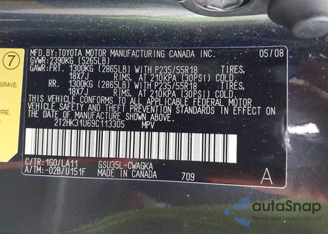 2009 Lexus Rx 350 from USA, damaged, VIN 2T2HK31U69C113305